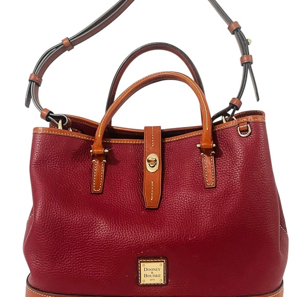 Dooney & Bourke Pebble Grain Maroon Leather Satchel Shoulder Bag Strap Dust Bag - Picture 4 of 5
